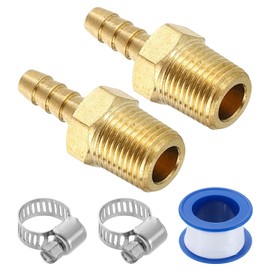 sourcing map 2Pcs Brass Hose Barb Fittings, 1/8" Barb x 1/8" NPT Male Hose Connector with Hose Clamps for Water Fuel Gas Oil Transportation