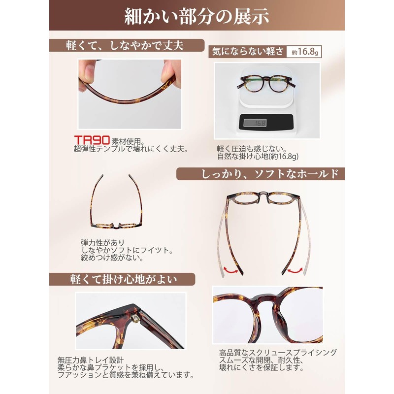 [CEETOL] 柔らかな印象 老眼鏡 レディース メンズ ブルーライトカット お洒落 人気 超薄型レンズ メガネ