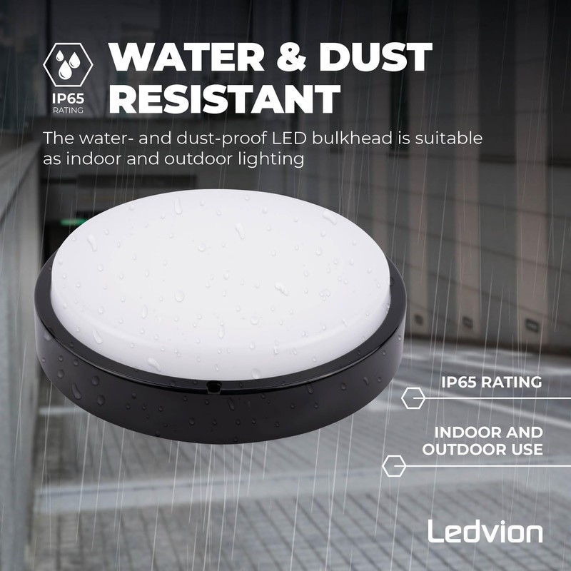 Ledvion - LED Bulkhead Ceiling Light Bathroom Black Diameter 28