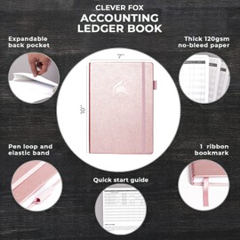 Clever Fox Accounting Ledger Book – Accounting Log for Small Businesses & Personal Use – Columnar Journal for Tracking Money, Expenses, Deposits & Balance – Hardcover, Large, 7x10″ (Rose Gold)