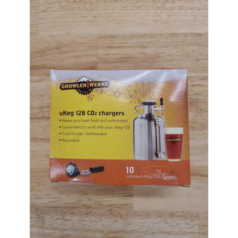 GrowlerWerks uKeg 128 CO2 Chargers 16g, Box of 10, Non-threaded,