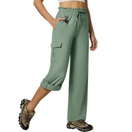 Casei Women's Cargo Capris Quick Dry Lightweight Water Resistant Convertible 6 Pockets Hiking Travel Casual Work Pants, Sage Green,M