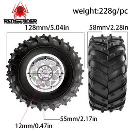 REDSPIDER • Metal 2.2 Beadlock Wheels and Tires 2.2'' Crawler Monster Spike Tire(4pcs) for 1/10 RC Crawler Car TRX4 TRX6 Axial SCX10 90046 SCX10 III AXI03007 Tamiya CC01 D90 D110 (Black)