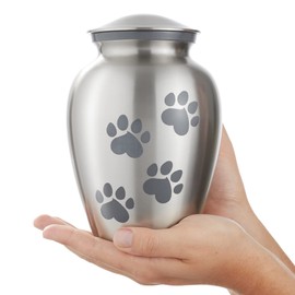 Reminded Pet Cremation Urns for Dog and Cat Ashes, Memorial Paw Print Urn - Medium Up to 70 Pounds Silver
