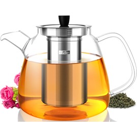 Aquach Glass Teapot with Stainless Steel Tea Infuser - 42 oz/1.2L Capacity, Suitable for Stovetop Use, Easy-Pour Spout, Perfect for Loose Leaf Tea, Flowering Tea, and Tea Bags