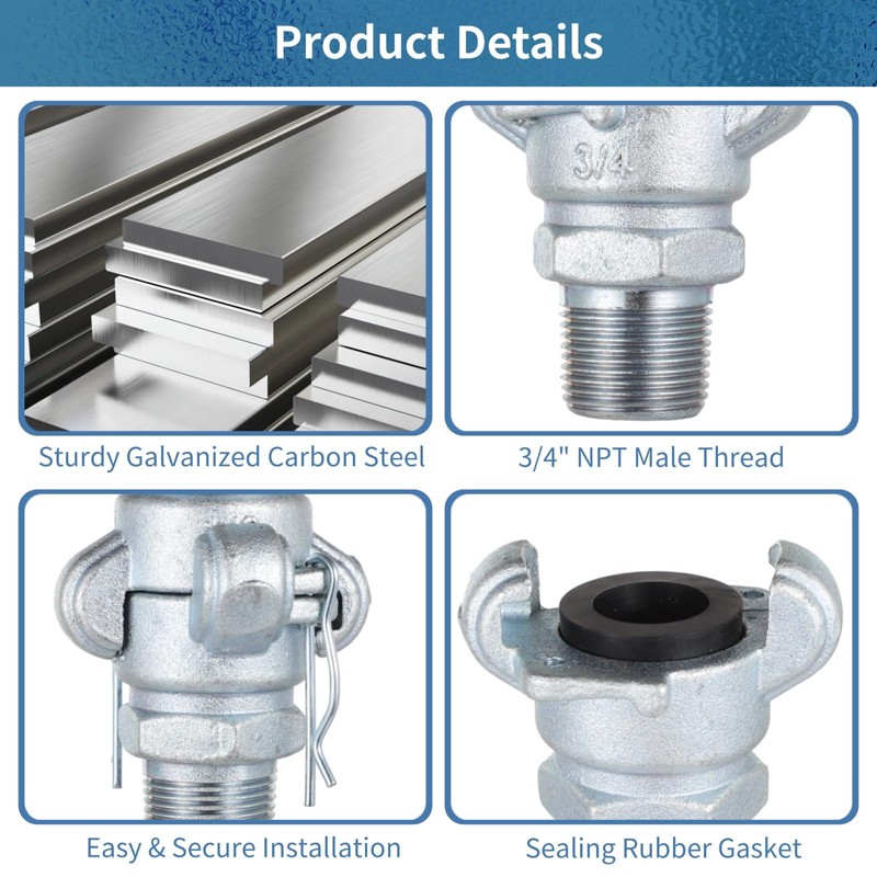 NPT Iron Air Hose Fittings, 2 Sets 3/4 Inch Male