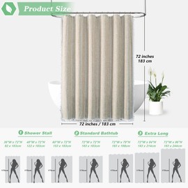 meioro Striped Shower Curtain Boho Farmhouse Shower Curtains, Linen Woven Fabric Textile Shower Curtain Set with 12 Hooks, Waterproof Rustic Bohemian Shower Curtain for Bathroom (Beige, 183 x 198 cm)