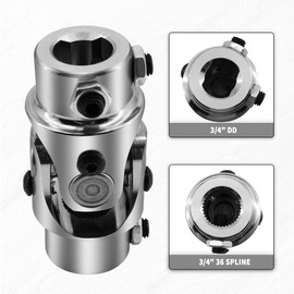 GLOCRORET 3/4"-36 Spline X 3/4" DD Chrome Steering Universal U Joint Single Steering Shaft 83mm