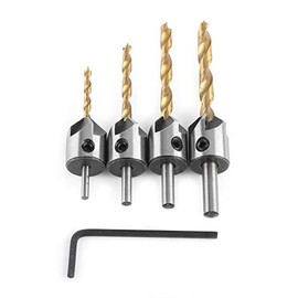 Countersink Drill Set, Carpentry Woodworking Drilling Tools, Carpentry Reamer with Allen Key for Plastic Wood DIY Wood 3 mm - 10 mm (4 Pieces, 3-6 mm)