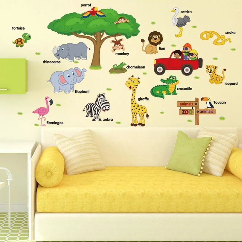 DaraBaby Vinil Decorativo Infantil Animales Ingles Sala Estancia Sala