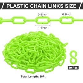 PATIKIL Plastic Chain Links, 30 Feet Safety Chains, Green Plastic Chains for Barriers, Crowd Control, Queue Lines, Parking, Fences, Gate, Concerts, and Decoration