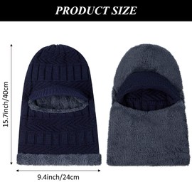 2 Pieces Winter Knitted Balaclava Beanie Hat Warm Cycling Face Covering Winter Neck Warmer Knit Hat Neck Gaiter for Adults Outdoor Sports, Black and Navy Blue