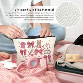 LIANGW Nurse Makeup Bag, Coquette Pink Bow Cosmetic Bags for Women, Nurses Week Gifts, Nurse Appreciation Gifts, Preppy Aesthetic Nursing Zipper Makeup Pouch