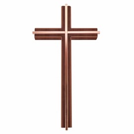 SISSIDA Cross for wall, Catholic Wooden Crosses With Reflective Strips of Antique Copper Metal, 10 Inch