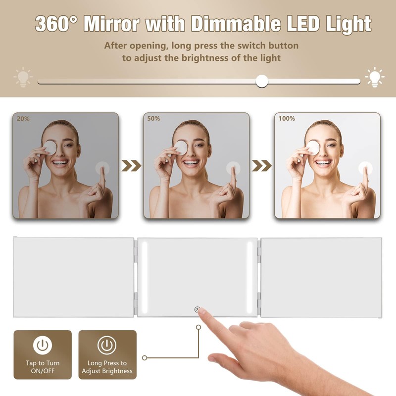 Dripex 3 Way Mirror with Led Lights for Men or