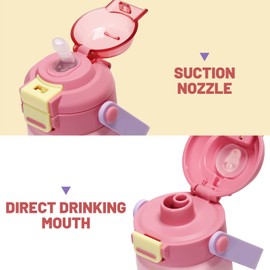 pluseight 350ml Kids Insulated Water Bottle with Straw Lid, BPA-FREE Double Wall Vacuum Tumbler 18/8 Stainless Steel Leak Proof Kids Cups with Straw for School Travel Boys Girls (Pink)