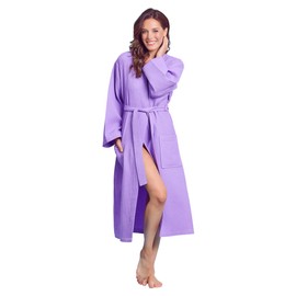 Soft Touch Linen- Luxurious Robe Soft- Absorbent Lightweight- Long Kimono Waffle Hotel/Spa Cotton Bathrobe for Women, (Lavender, Small)