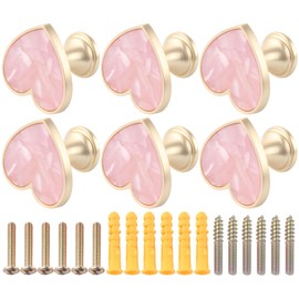 6 Sets Pink Heart-Shaped Cabinet Knobs Zinc Alloy Drawer Pulls Decorative Handles for Dresser Wardrobe Kitchen Cabinets Single Hole Pulls Suitable for Living Room Bedroom Kitchen Furniture Hardware