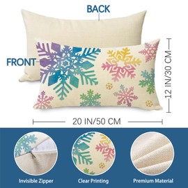 Fjfz Winter Pastel Snowflake Lumbar Decorative Throw Pillow Covers 12 x 20 Set of 2, Rectangular Colorful Snow Outdoor Home Decor, Christmas Seasonal Sofa Couch Cushion Case