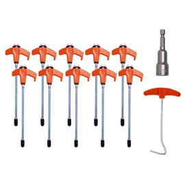 Hitopin 10 Stück Drehbare Zeltheringe mit Gewinde, Heringe Stahl mit Gewinde, Zelthaken für harten Boden, Zelt Zubehör Camping Heringe Schrauben, für Harten Boden, Wald, Wiesen, Gras(Ziegelrot)