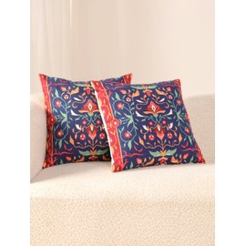 Glamm Texa Home Decor Cushion Covers 45 x 45 Set of 2 Red And Blue Square Throw Pillow Case Decarative Cotton Cushion Covers