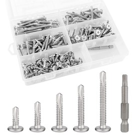 HeYork Self-Tapping Screws, 160 Pieces, Stainless Steel Flat Head, 410 Allen Screws M5.5 x 50 mm / 38 mm / 32 mm / 25 mm / 19 mm Facade Screws Self Drilling Screws Set