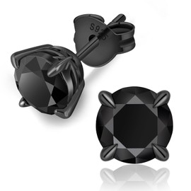 KRKCLIFE Black Moissanite Earrings for Men, Lab Created Diamond Stud Earrings Solitaire Style,925 Sterling Silver,D Color VVS1,Hypoallergenic 14K Gold Friction Back Earrings Jewelry for Men Gift