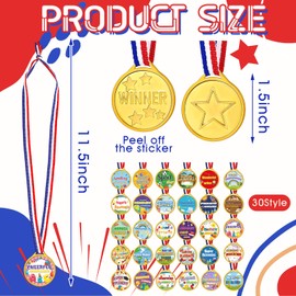 Tondiamo 60 Pcs Year Award Medals Gold Plastic Assortment Medals Super Student Sport Star for Student with Neck Ribbon Kindergarten Preschool Bulk Gift Classroom Reward