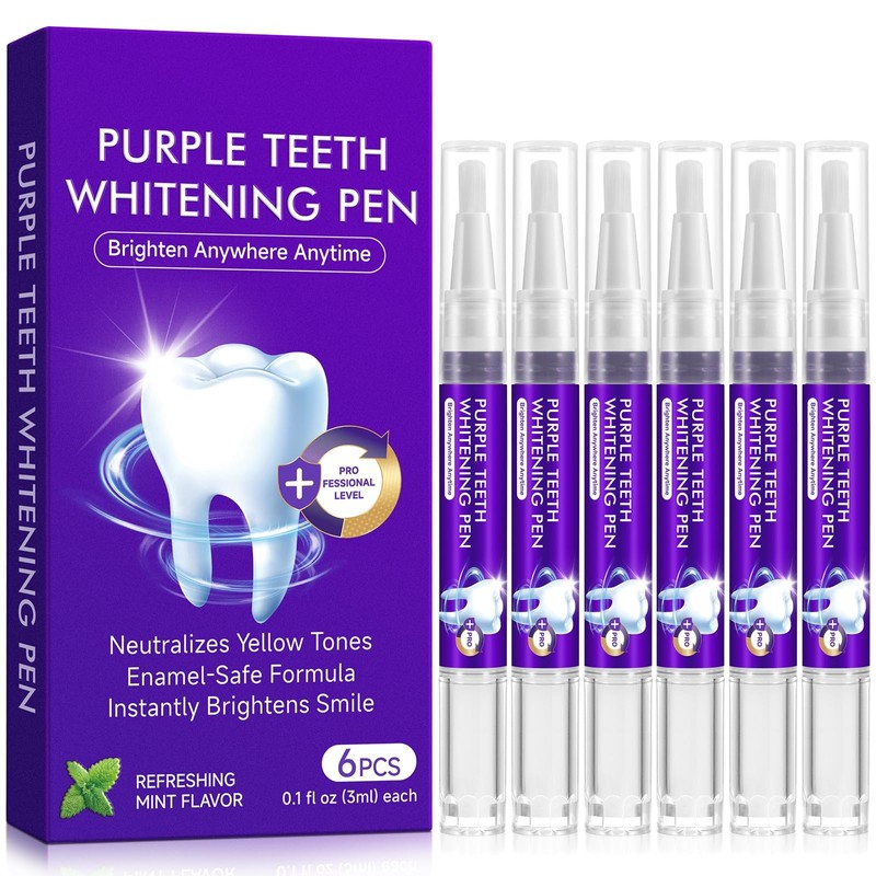 Teeth Whitening Pen 6 Pack, Professional Purple Teeth Whitening Gel