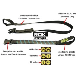 ROK Straps Motorcycle Adjustable Luggage Strap 25mm - 18"- 60" (Twin Pack) Black/Blue/Green ROK001