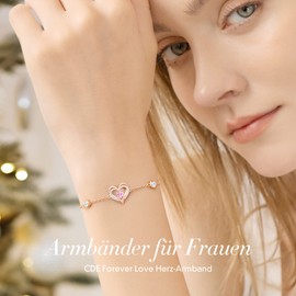 CDE Women's Bracelet 925 Sterling Silver Heart Rose Gold Birthstone Bracelets Women Jewellery Gift for Her Valentine's Day Birthday Christmas Mother's Day Mum Wedding Anniversary, Sterling Silver,