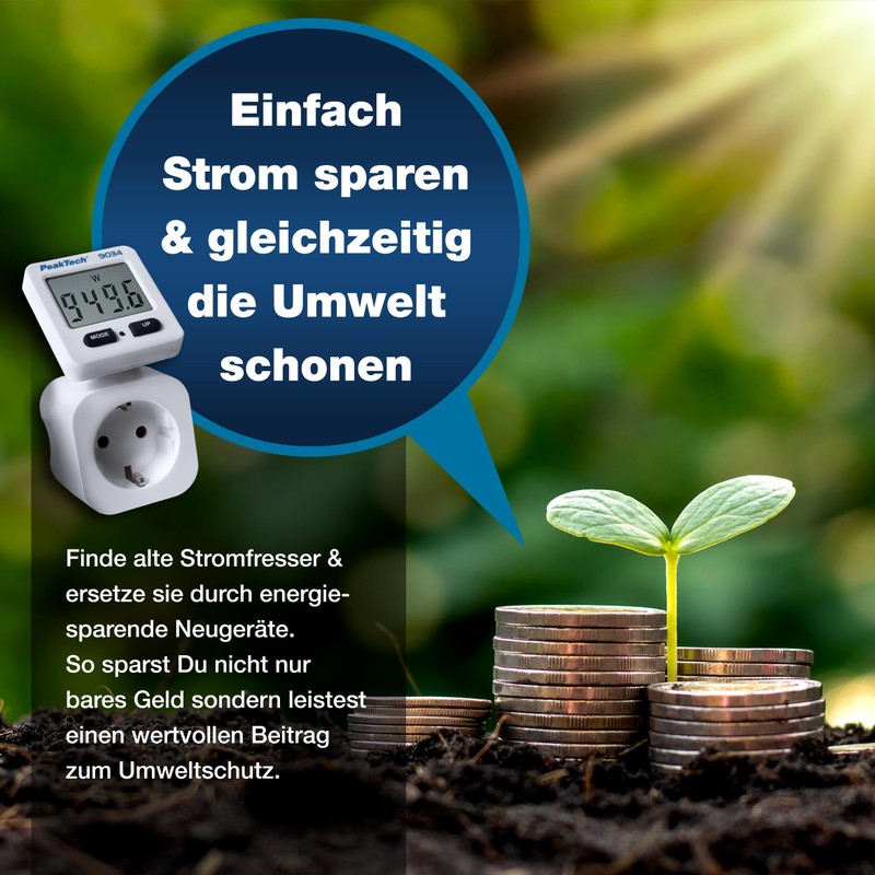 PeakTech 9034 Energy Cost Meter, Current Meter, 0.1 W Resolution