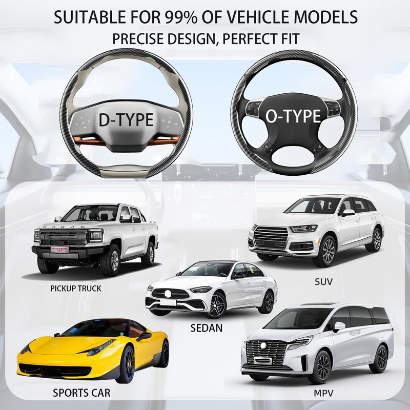 Steering Wheel Covers, Carbon Fiber Anti-Skid Clip on Car Steering