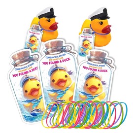 Duck Tags, Cruising Rubber Duck Tags, 50 Set Duck Tags for Cruising, Cruise Duck Ducking Games Card, Yellow DCUK & Drift Bottle Shape Design, with Round Hole and Rubber Bands-CONQUACKULATIONS