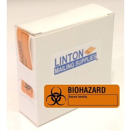 Biohazard Labels, 2.875" x .875", Fluorescent with Hazmat Identity Symbol, Adhesive, in Dispenser Box - Roll of 500 Labels