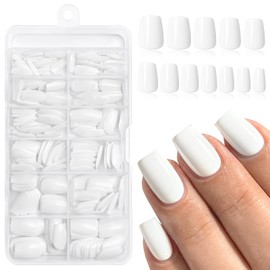 Lifextol 120pc White Coffin Press on Nails Short Fake Nails Press ons for Women Acrylic Nail Presson Nail&Glue Tabs, Short White Fingernails Coffin False Fingernail Tip Stick on Artificial Fingernail