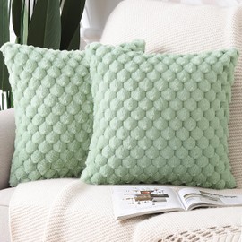 MADIZZ Faux Wool Sage Green Throw Pillow Covers 20x20 Inch Set of 2 Super Soft Boho Pillow Covers Decorative Textured Throw Pillowcases Modern Farmhouse Home Decor for Sofa Bedroom