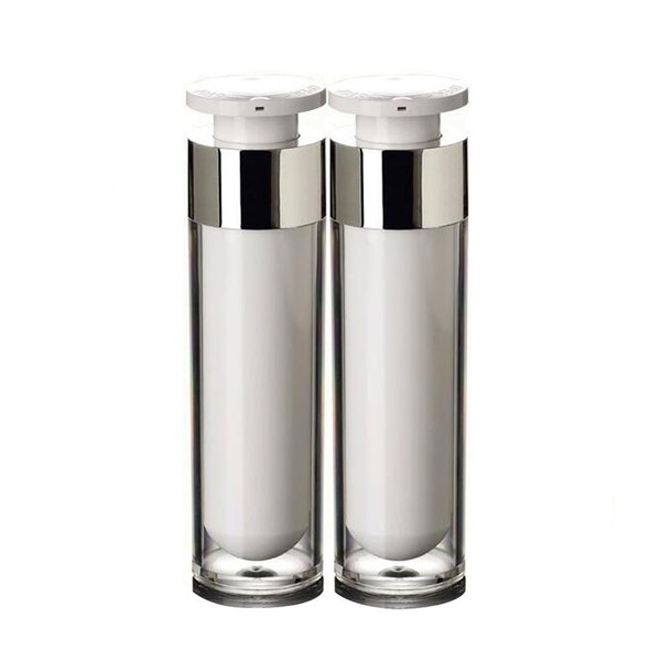 2PCS 50ml White Empty Portable Refillable High-Grade Acrylic Airless Vacuum Pump Bottle Vial Travel Cream Lotion Toner Container Pot (50ml/ 1.7oz)