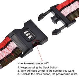 sourcing map Luggage Strap Suitcase Belt with Buckle, Combination Lock, 2Mx5cm Adjustable PP Travel Bag Packing Accessory, Multi Color (Red Pink Dark Green)