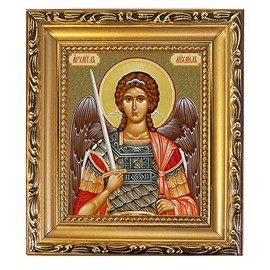 Needzo Saint St Michael Icon Archangel Michael Image 6 1/4 Inch, Gold Foil Icon, With Stand and Hook For Hanging on Wall