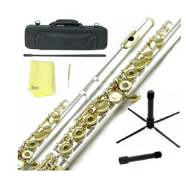 Sky C Flute with Lightweight Case, Cleaning Rod, Cloth, Joint Grease and Screw Driver - Silver/Gold Open Hole