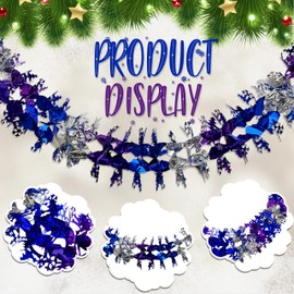 2M Christmas Foil Snowflake Garland – Stunning Purple, Silver & Blue Hanging Decorations for Wall and Ceiling, Perfect Xmas Home Decor & Party Supplies