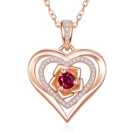 Rosegold Herz Halskette mit Geburtsstein Juli Silber 925 Rubin Anhänger Rose Kette Jahrestag Hochzeit Schmuck Geschenke für Sie