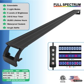 Qube 14W Full Spectrum Aquarium Light (16 inches -19 inches ) with Aluminum Alloy Shell Extendable Brackets, Red, White & Blue LEDs, External Remote, Suitable for Most Fish Tanks, QB-AQUA-16I-14W-FS
