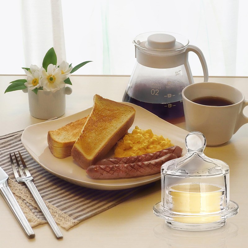 BSTKEY 2 Pack Glass Butter Dishes, Clear Small Glass Butter