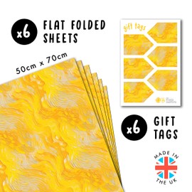 CENTRAL 23 Yellow Wrapping Paper - 6 Sheets Of Gift Wrap - Abstract Paint Waves - Summer Gifts - For Birthday Christmas Wedding Anniversary - Comes With Stickers
