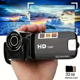 A Camera with A 270 ° Rotating LED Flip Screen, Equipped with A 32GB Memory Card 16x Digital Zoom Camcorder, 1080P, 2. 4-inch Screen Display, New High-definition Wide-angle Camera, Black - Colour: 2025 New Black