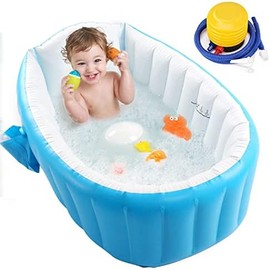 Bañeras Inflable para Bebés, Baño para Bebé de Viaje y Portátil, Hinchable Anti-Resbaladiza Piscina Ducha Plegable Adecuado para 0 a 4 Años (Azul)