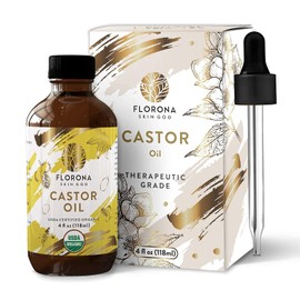 FLORONA Aceite De Ricino 118 Ml Para Cabello, Pestañas Y Cejas. 100% Puro Y Prensado En Frío. Certificado Orgánico Por El Usda. Para Fortalecer, Hidratar Y Acondicionar.