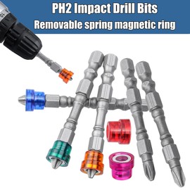 Treki Colourful PH2 Screwdriver Bits Set, 10pcs Magnetic Collar Screwdriver Bit 1/4 Inch Hex Shank Ph2 Magnetic Phillips Cross Screw Bits Ph2 Impact Drill Bits-65mm Length